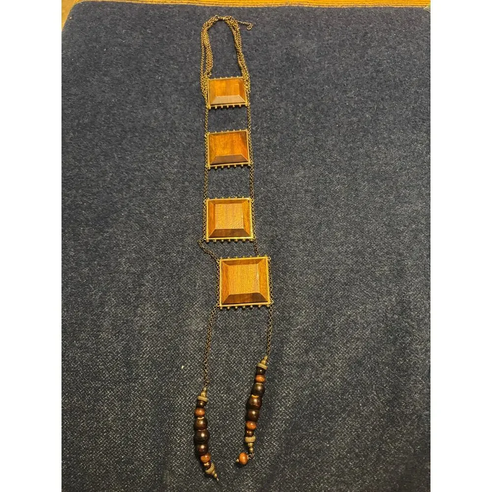 Vintage Wooden 27in Art Deco Statement Necklace